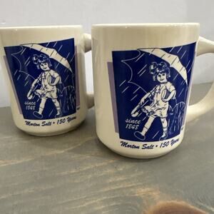 Morton Salt 1921 Logo Girl Umbrella Dress Commemorative Set Of 2 Mugs VTG EUC
